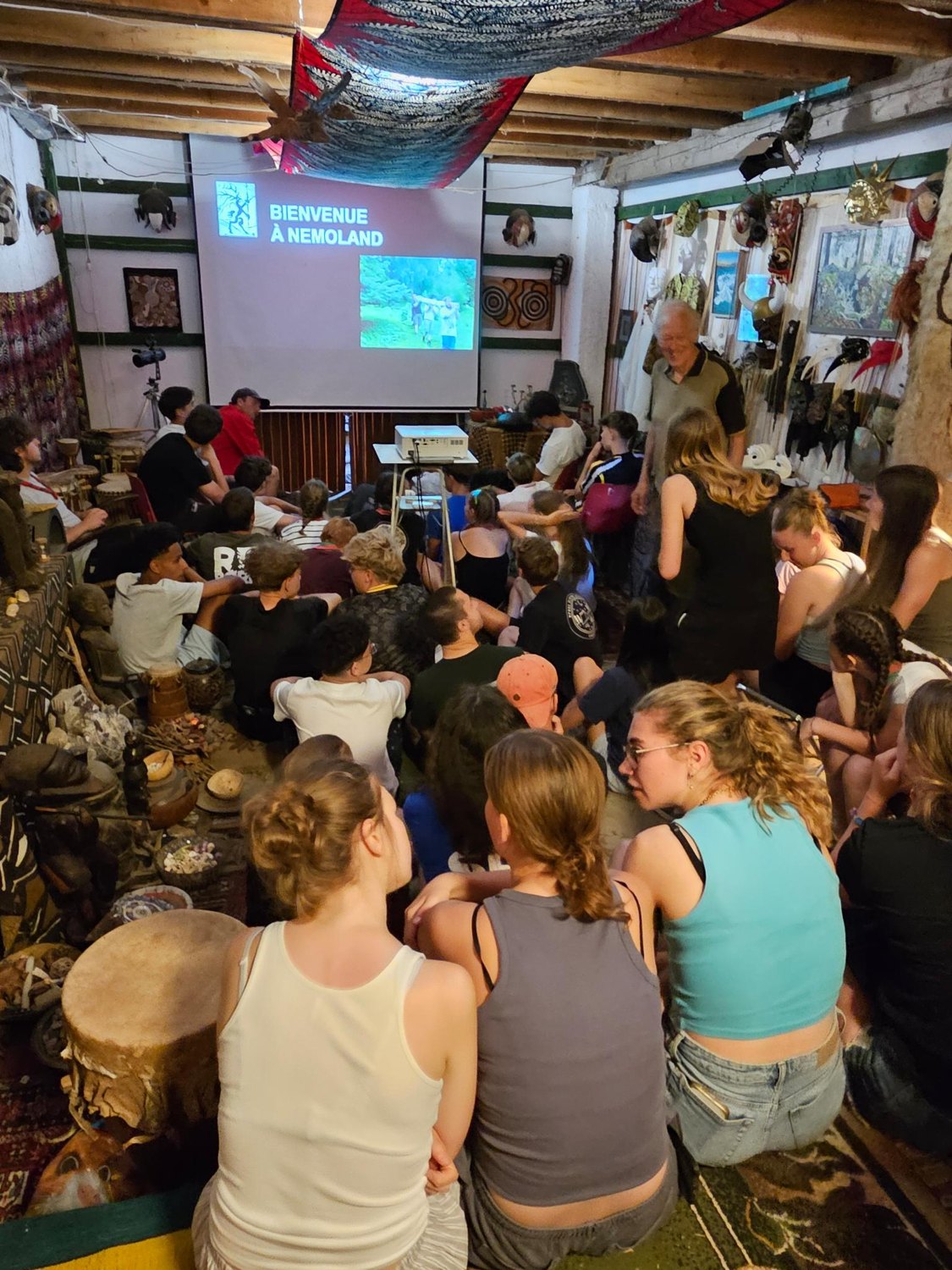 Guests and percussion in the Dreamtime Theatre